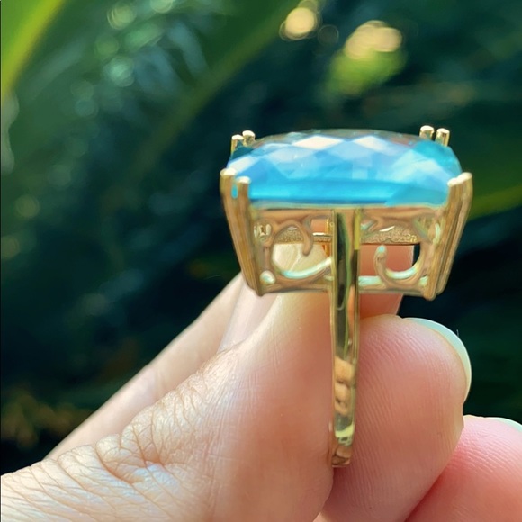 Emerald Cut Fluorite Gold Plated Ring - Picture 2 of 16